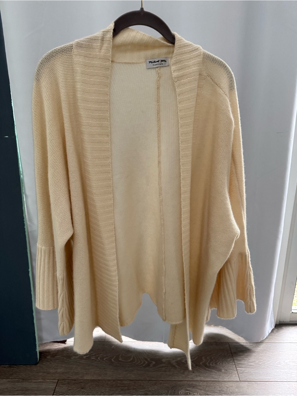 Michael Stars Cream Open-Front Ribbed Trim Cardigan
